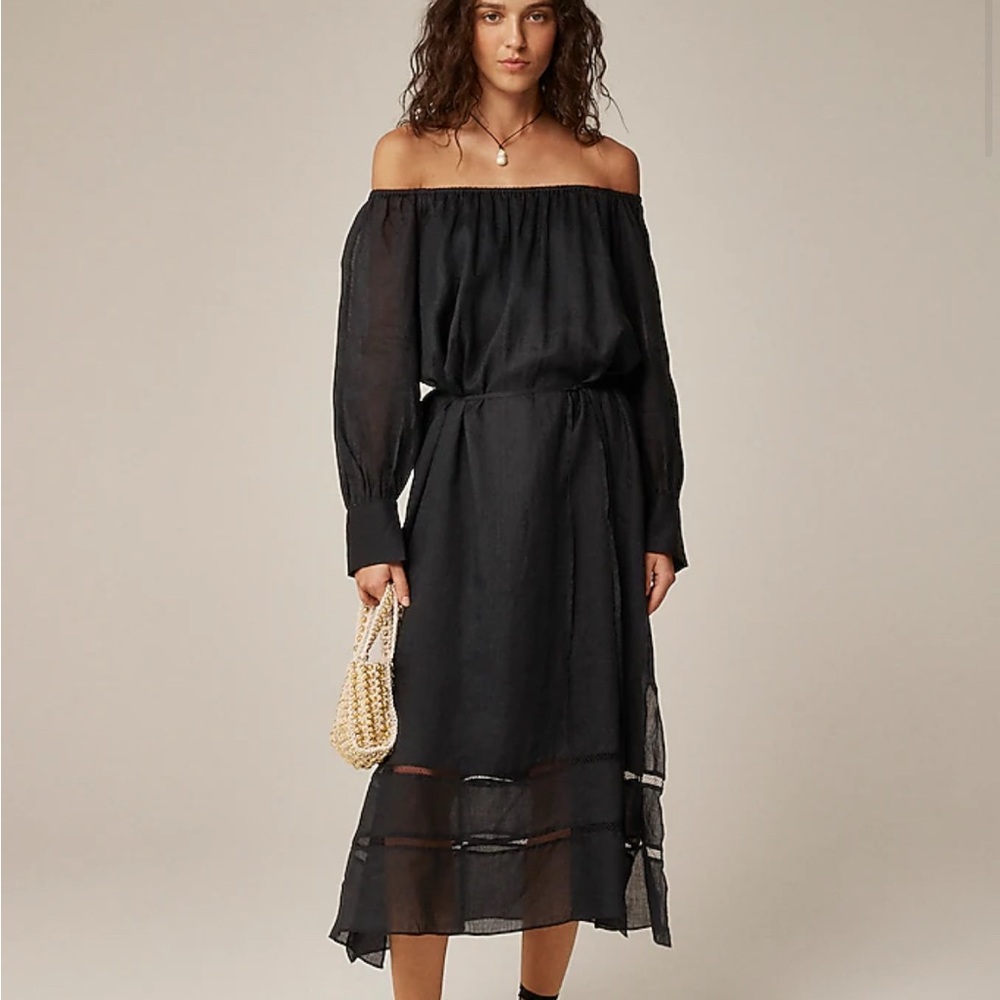 J. Crew Black Long Sleeve Off-Shoulder Dress